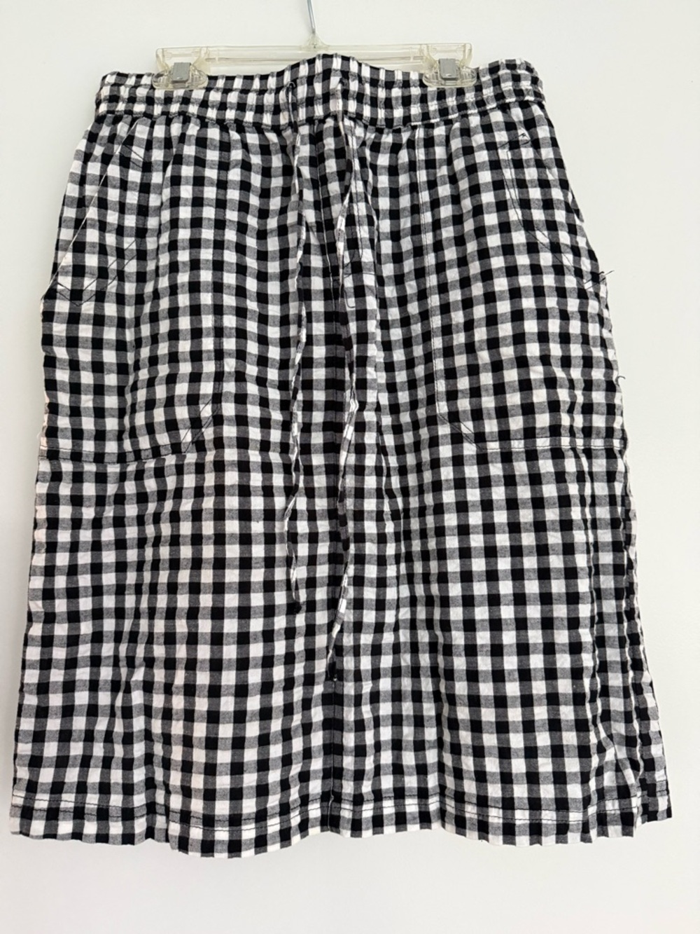 Black & White Gingham Elastic-Waist above knee Skirt